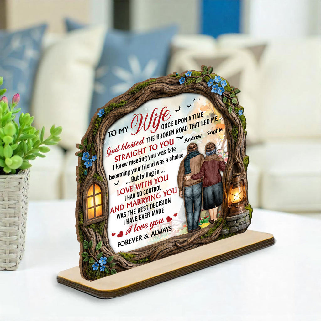 Custom Decor for Wife, Gift for Her • Led Me To You - Personalized 2-Layer Wood Plaque With Flat Base