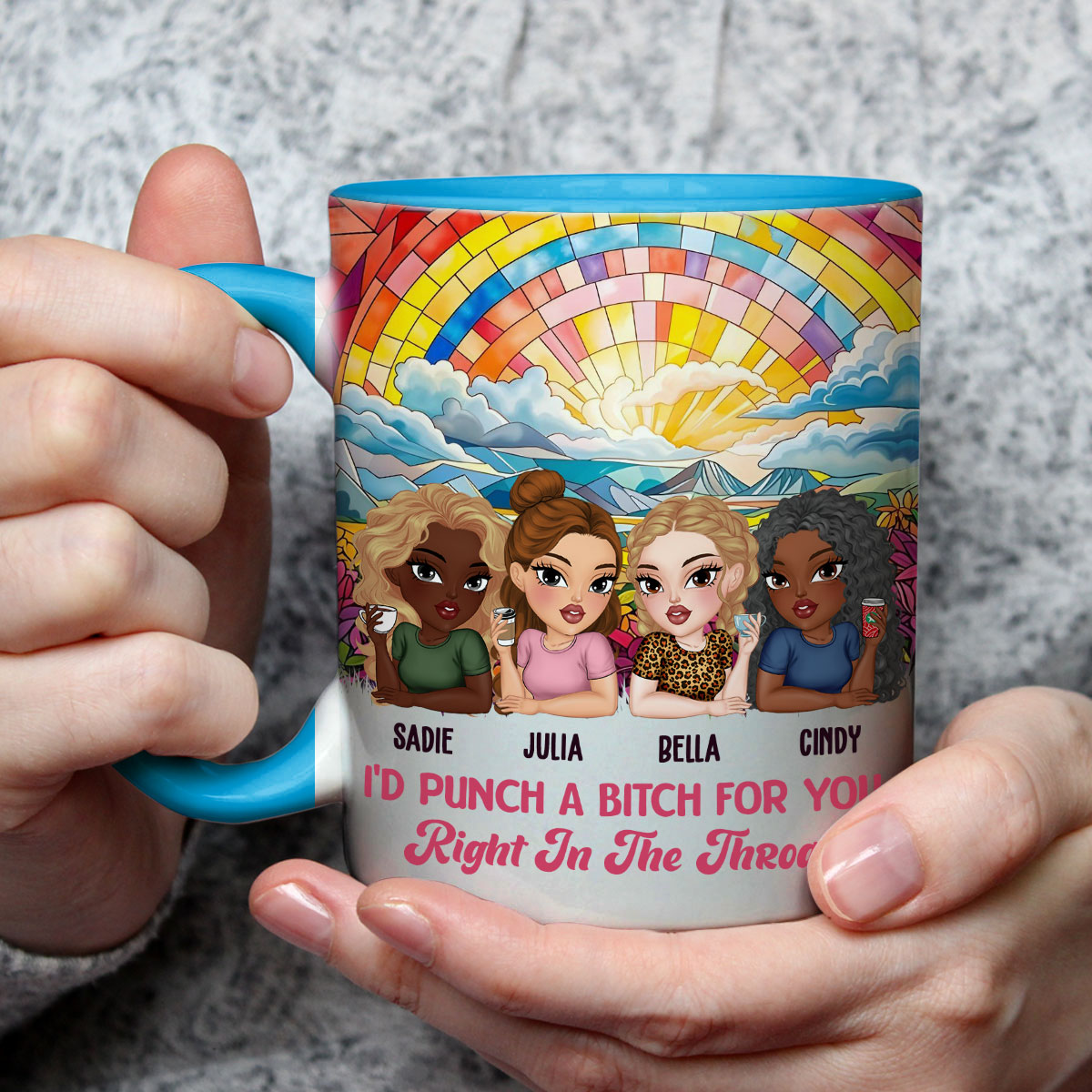 Custom Best Friend, Christmas & Birthday Friendship Keepsake Gift • Punch For You My Bestie - Personalized Accent Mug