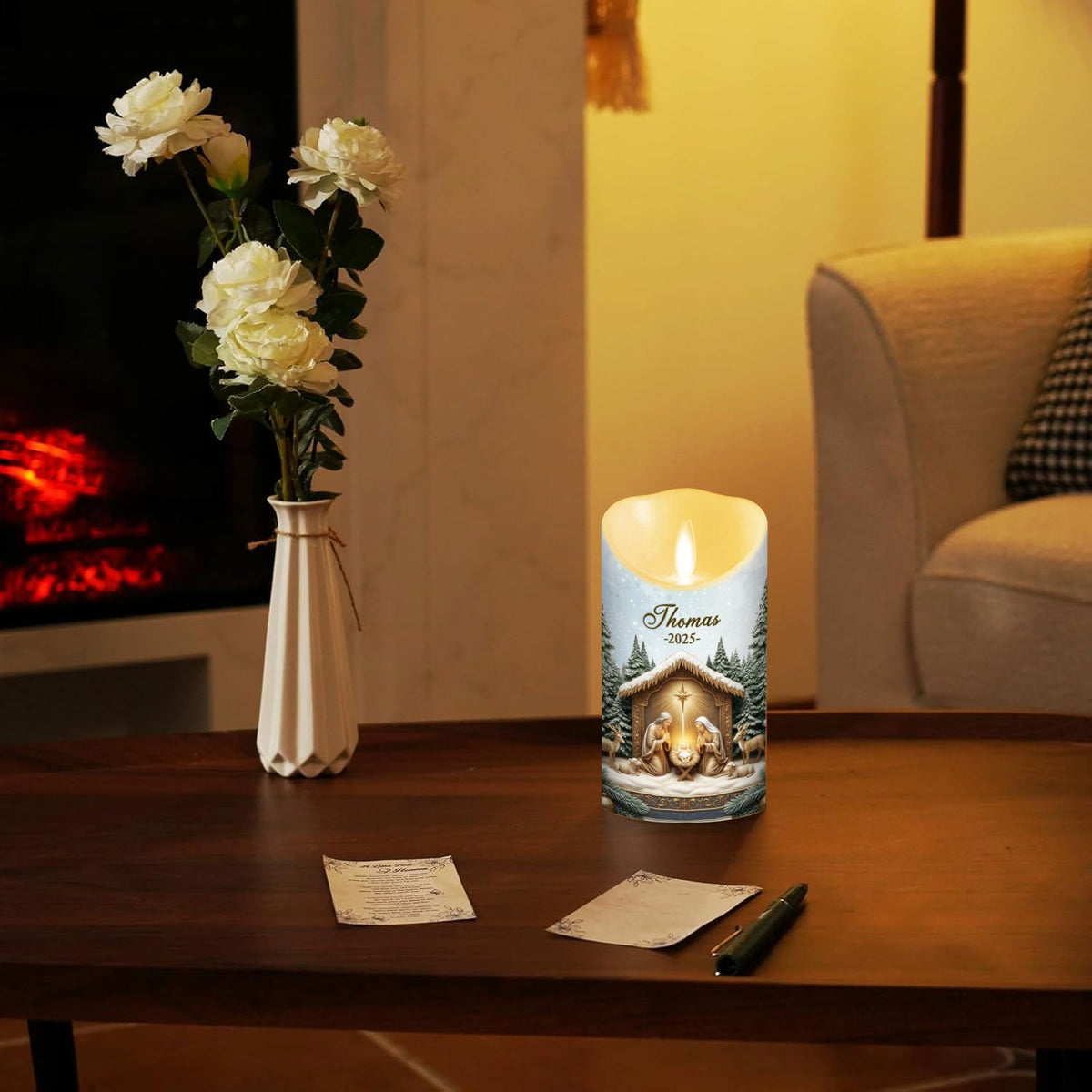 Nativity Christmas - Personalized LED Candle