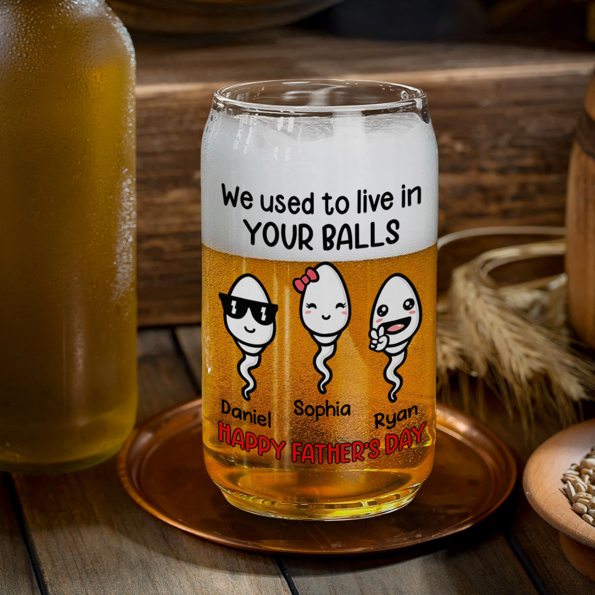 We Used To Live In Your Balls - Personalized Beer Can Glass