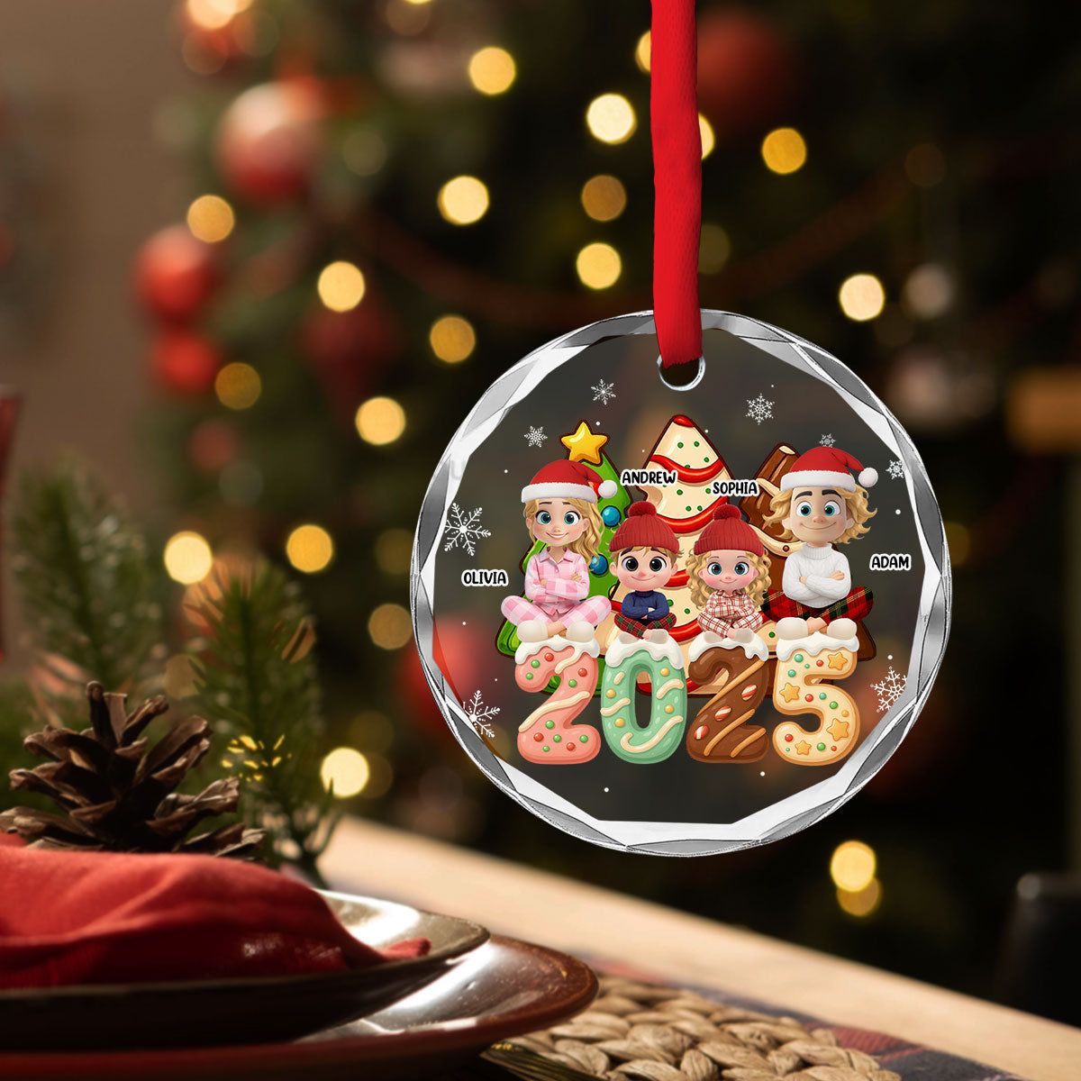 Custom Family Ornament, Christmas Gift for Family Members •  Family Cake - Personalized Glass Ornament