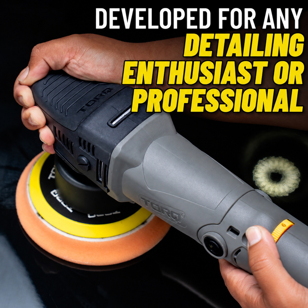 TORQX Random Orbital Polisher in use on car dashboard - developed for any detailing enthusiast or professional