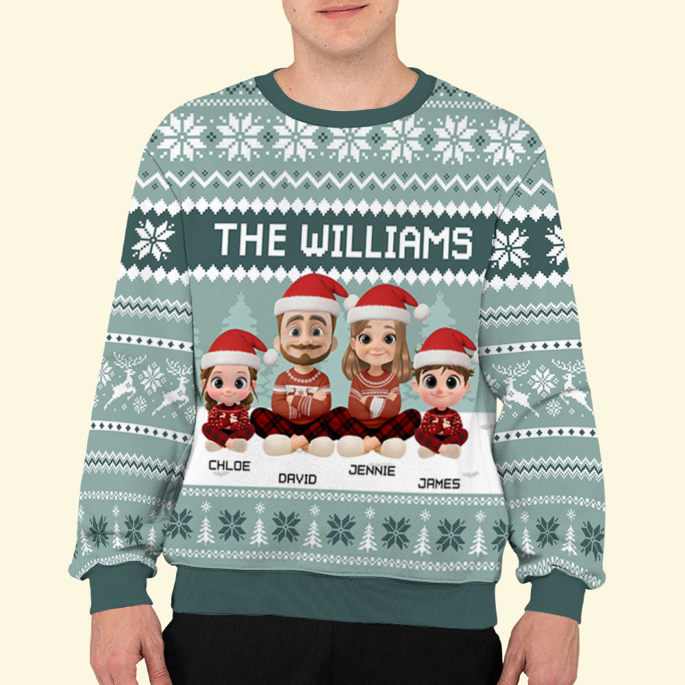 Custom Christmas Sweatshirt, Holiday Birthday Gift • Our Family Christmas Sweatshirt - Personalized All-Over-Print Sweatshirt