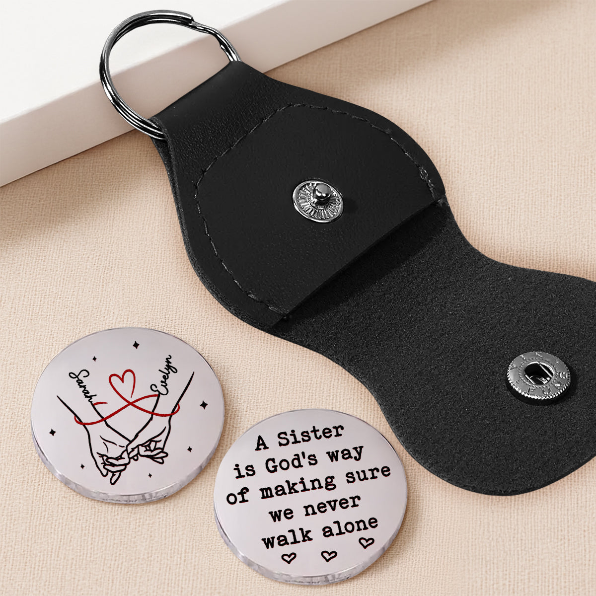 Custom Sister Siblings Coin Keychain, Christmas Birthday Gifts • Way Of God - Personalized Pocket Hug
