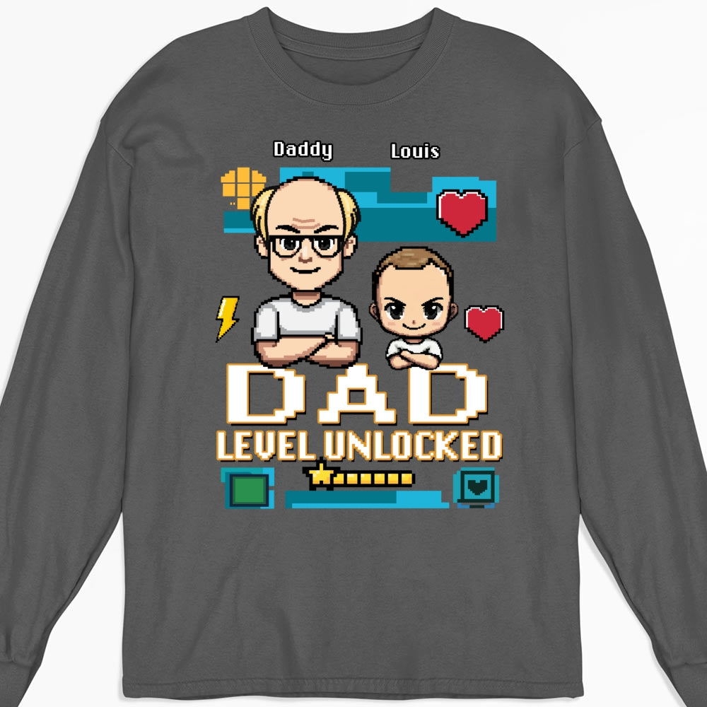 Custom First Father's Day, Christmas Gift for New Dad • Dad Level Unlocked - Personalized Shirt