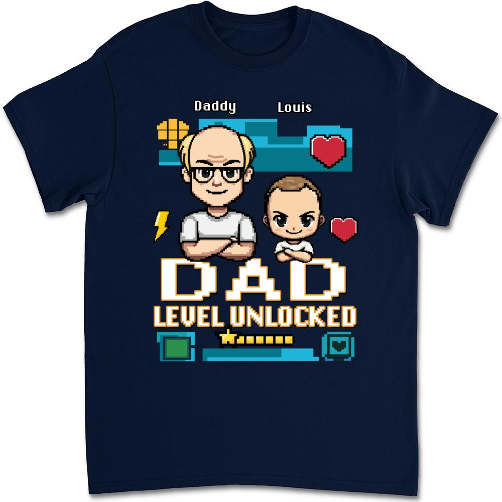 Custom First Father's Day, Christmas Gift for New Dad • Dad Level Unlocked - Personalized Shirt