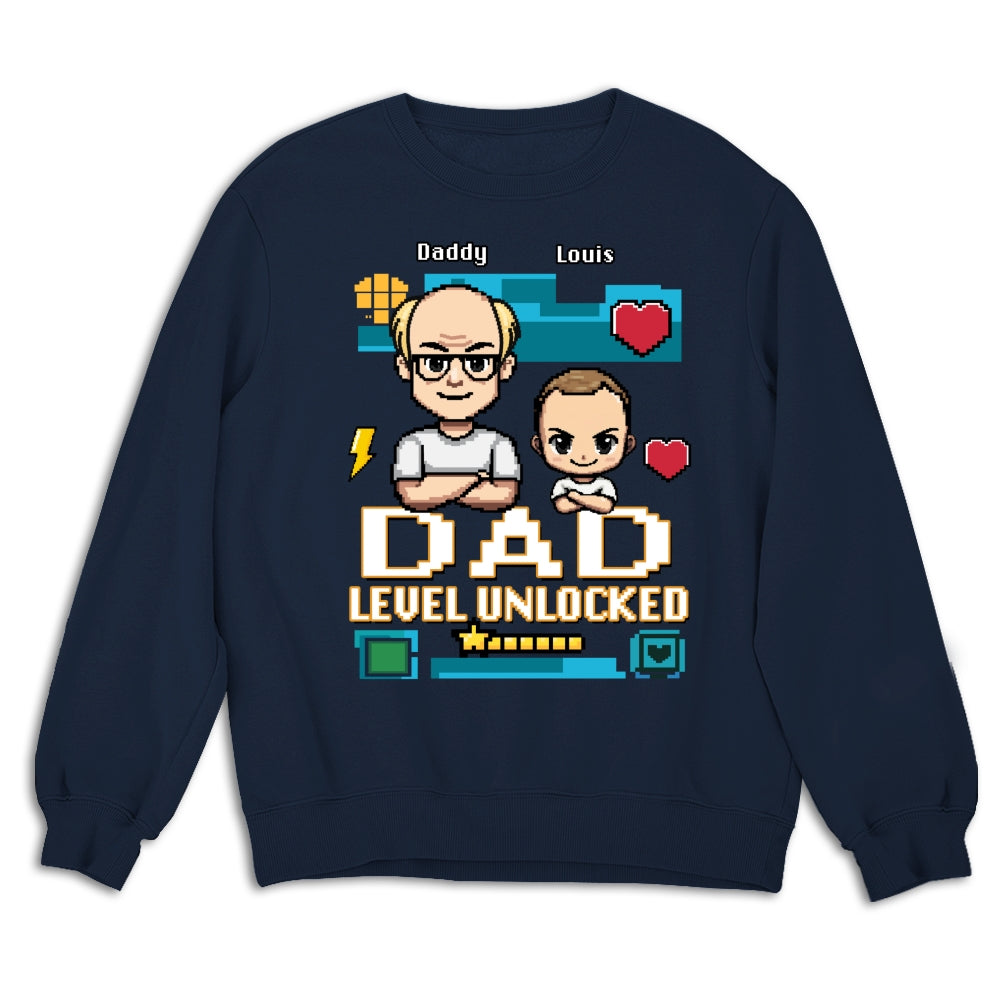 Custom First Father's Day, Christmas Gift for New Dad • Dad Level Unlocked - Personalized Shirt