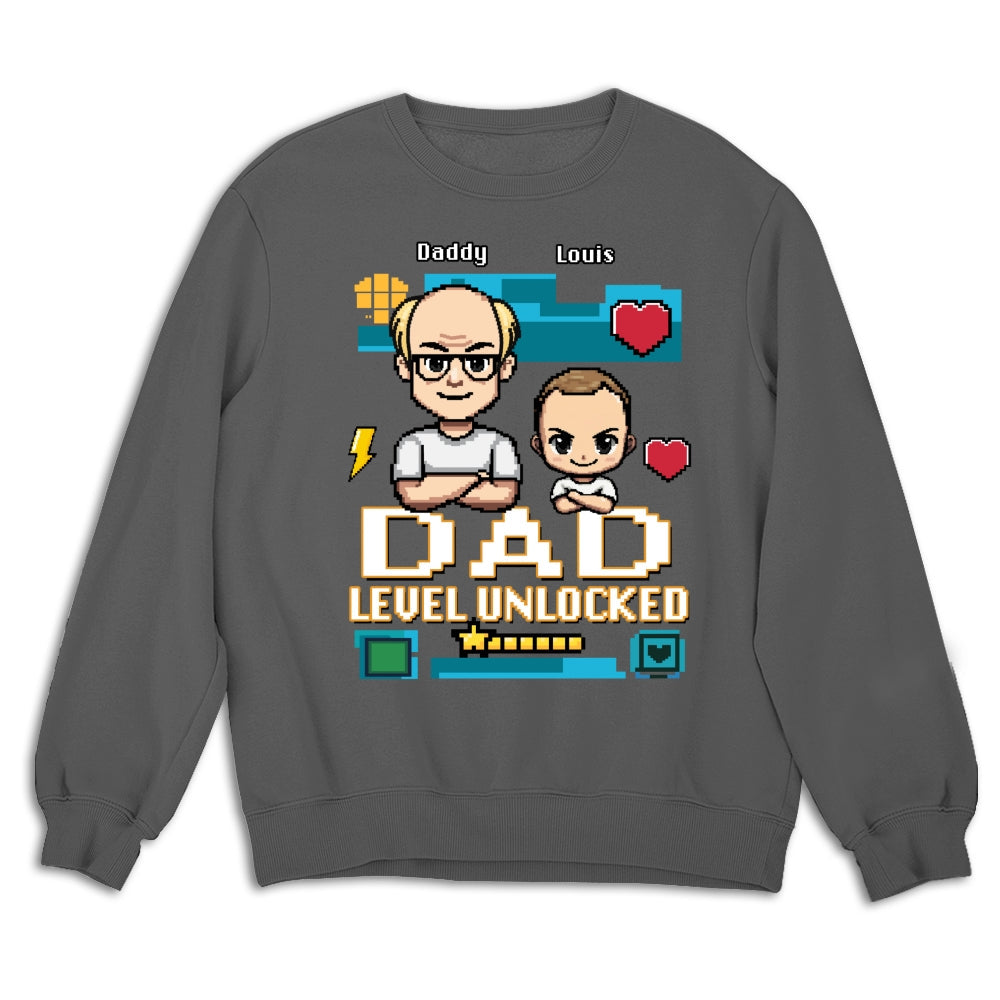 Custom First Father's Day, Christmas Gift for New Dad • Dad Level Unlocked - Personalized Shirt
