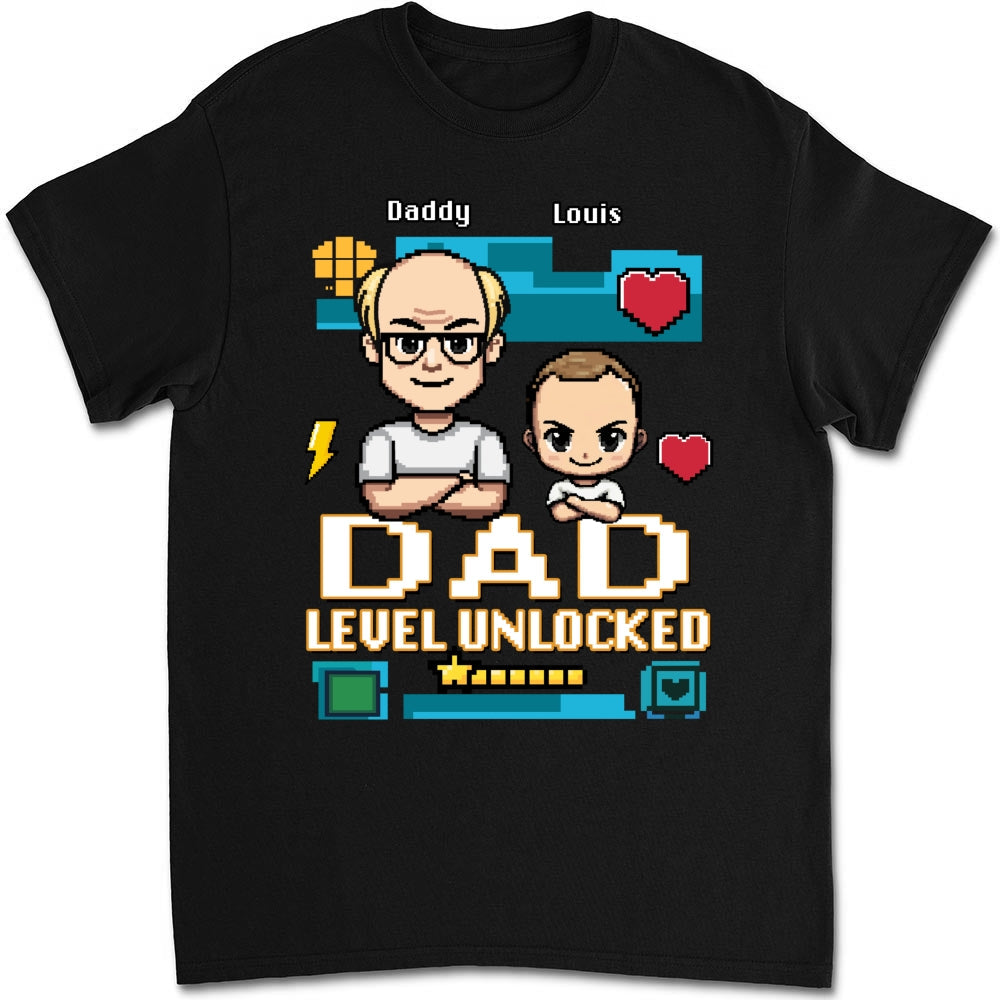 Custom First Father's Day, Christmas Gift for New Dad • Dad Level Unlocked - Personalized Shirt