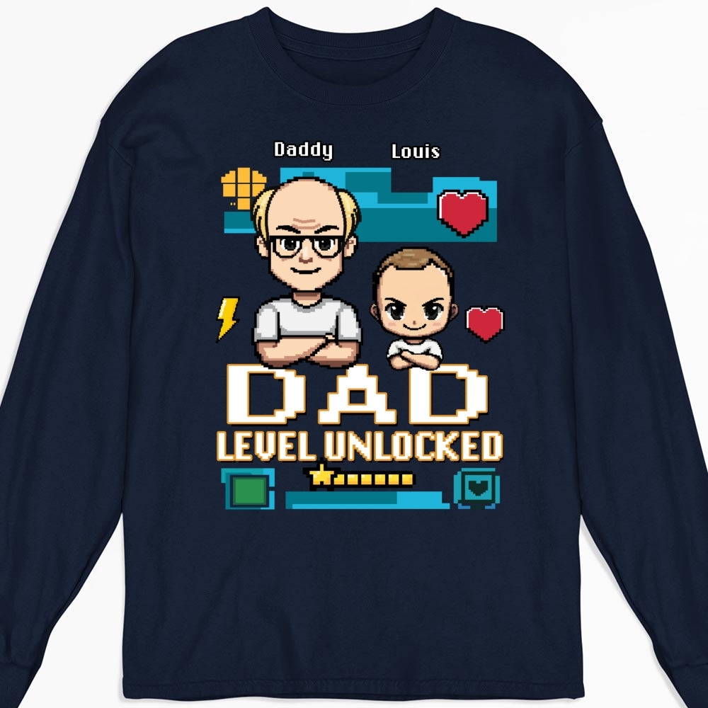 Custom First Father's Day, Christmas Gift for New Dad • Dad Level Unlocked - Personalized Shirt