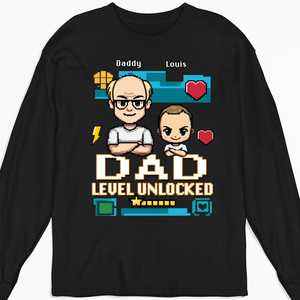 Custom First Father's Day, Christmas Gift for New Dad • Dad Level Unlocked - Personalized Shirt