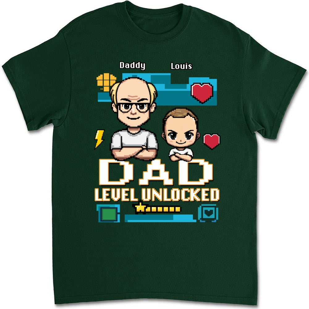Custom First Father's Day, Christmas Gift for New Dad • Dad Level Unlocked - Personalized Shirt