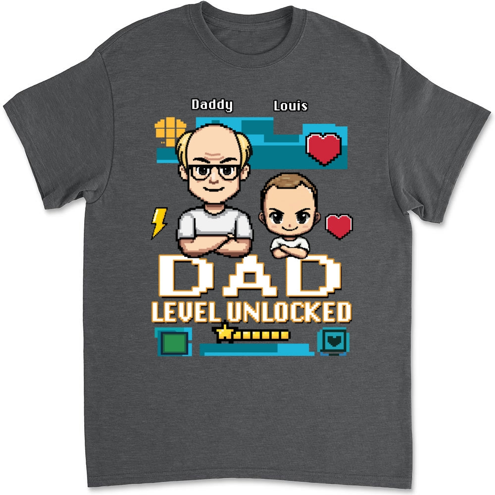 Custom First Father's Day, Christmas Gift for New Dad • Dad Level Unlocked - Personalized Shirt