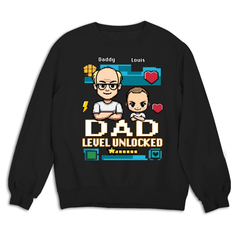 Custom First Father's Day, Christmas Gift for New Dad • Dad Level Unlocked - Personalized Shirt