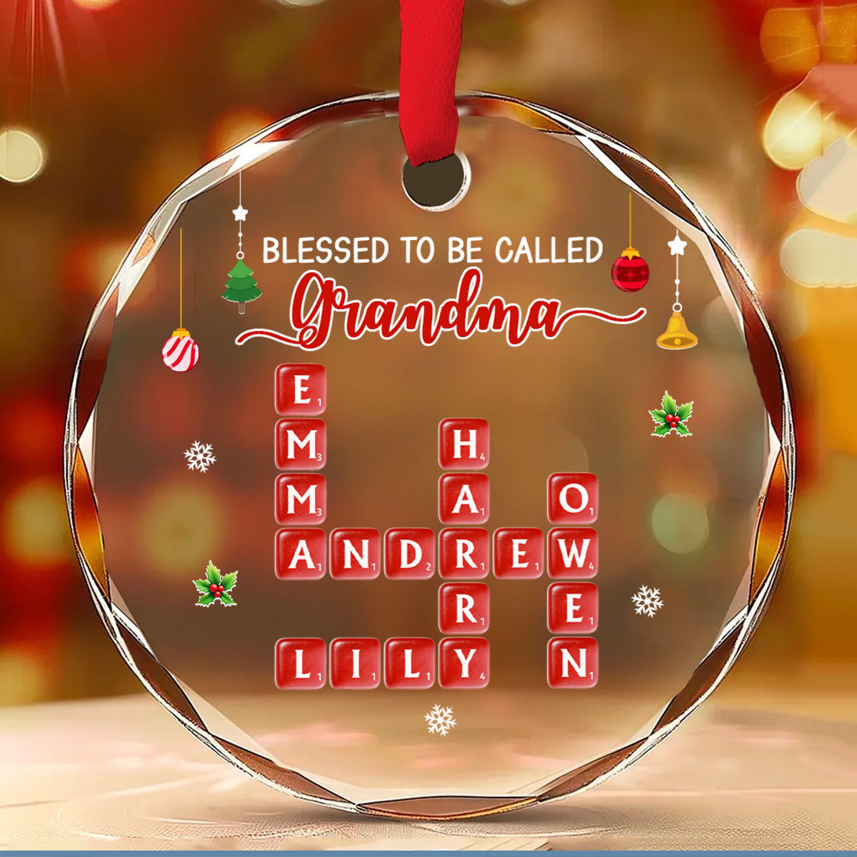 Custom Family Ornament, Christmas Gift for Family Members •  Blessed Grandma Christmas - Personalized Glass Ornament