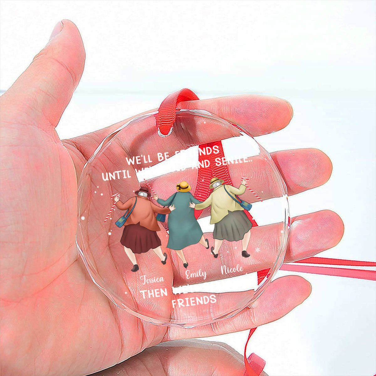 Custom Friendship Christmas Ornament, Best Friend Gift •  Friendship Never Gets Too Old - Personalized Glass Ornament