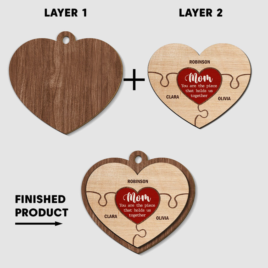 Custom Family Ornament, Christmas Gift for Family Members •  Mom Holds Us Together - Personalized Freeshape 2-Layered Wood Ornament