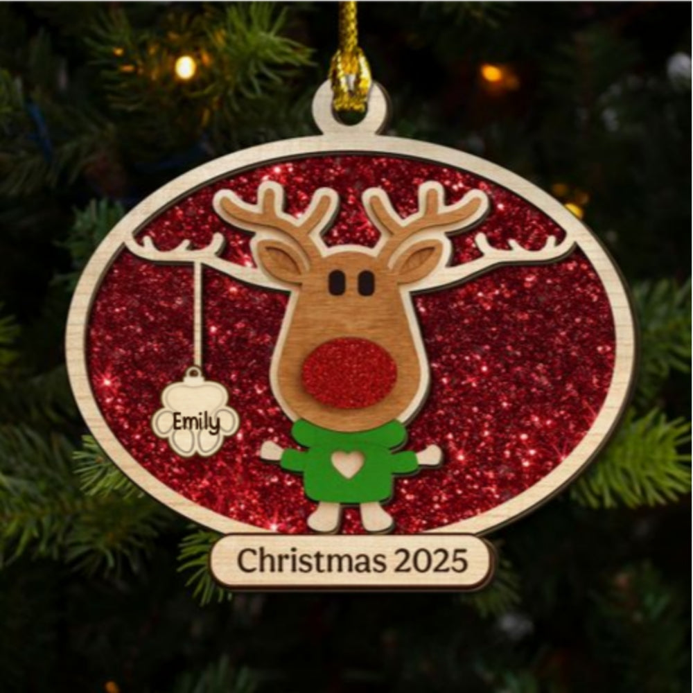 Custom Family Ornament, Christmas Gift for Family Members •  Christmas Reindeer Family Forever - Personalized 2-layered Wood Ornament
