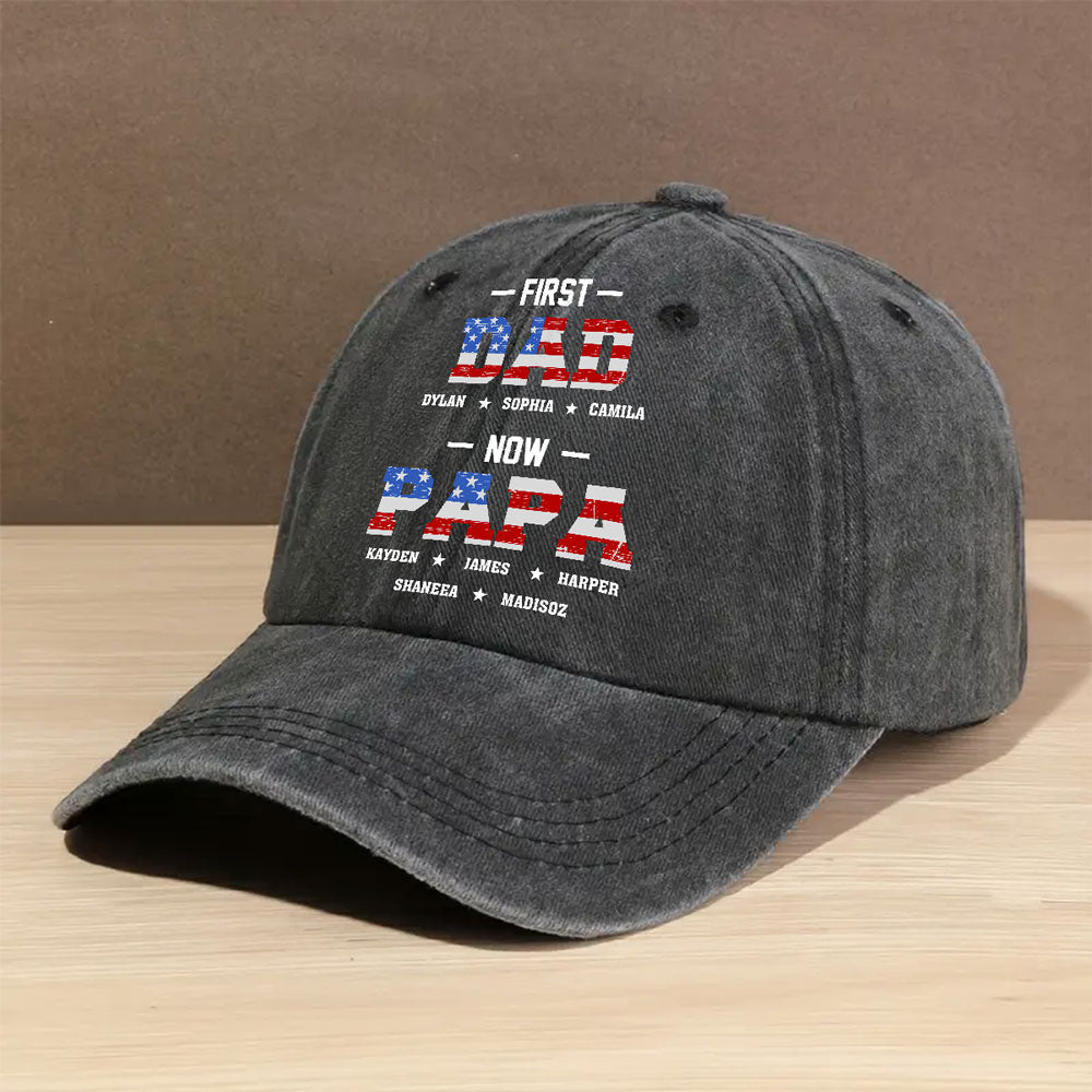 Custom Christmas Headwear Birthday Gifts for Grandpa • First Dad Now Papa - Personalized Vintage Washed Denim Cap