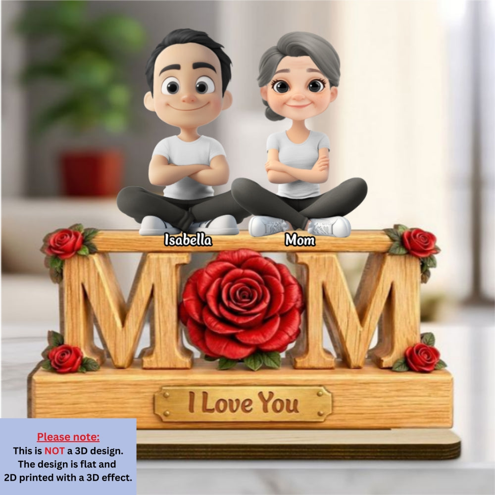 Custom Mother's Day Decor, Gift for Mom & Grandma • Flower For Mom - Personalized 2-Layer Wood Plaque With Flat Base