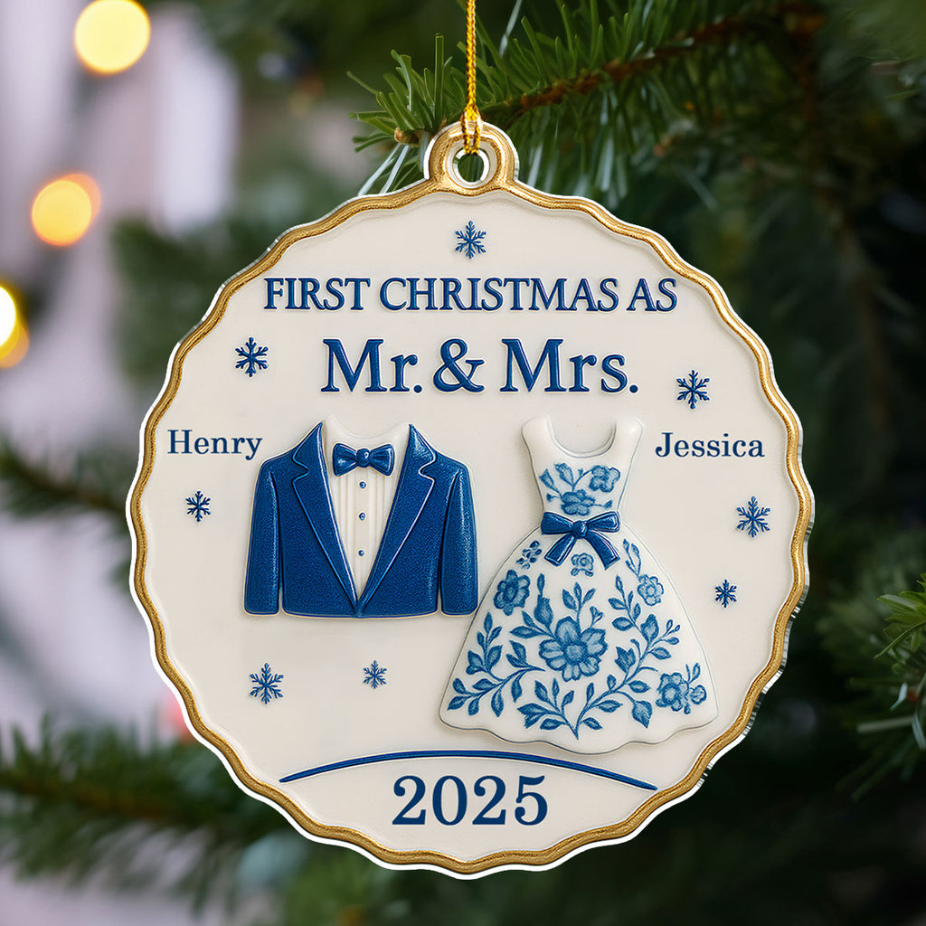 Custom First Christmas Ornament Married, Gift for Newlyweds •  First Christmas With You - Personalized Acrylic Ornament