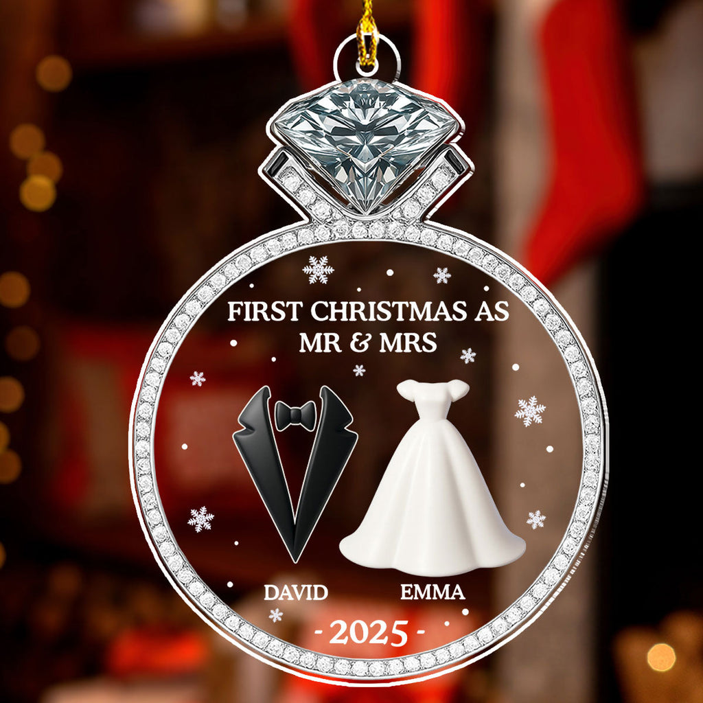 Custom First Christmas Ornament Married, Gift for Newlyweds •  First Christmas As Mr And Mrs 2025 - Personalized Acrylic Ornament