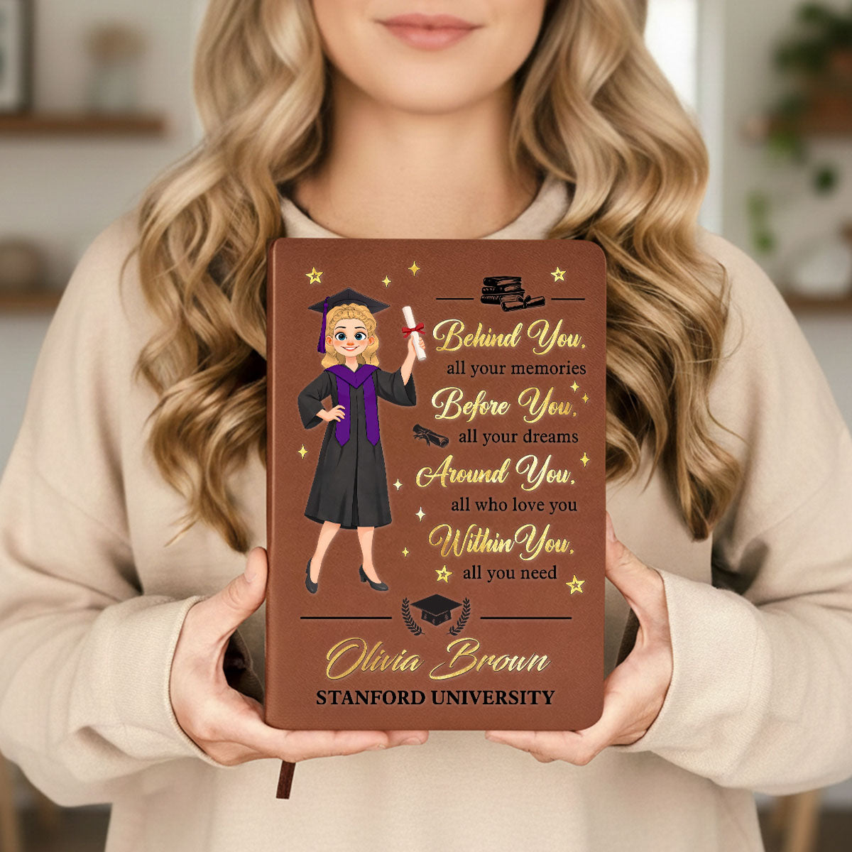 Graduation Journal Custom Name School Year For Daughter, Son • Degree In Hand - Personalized Leather Journal