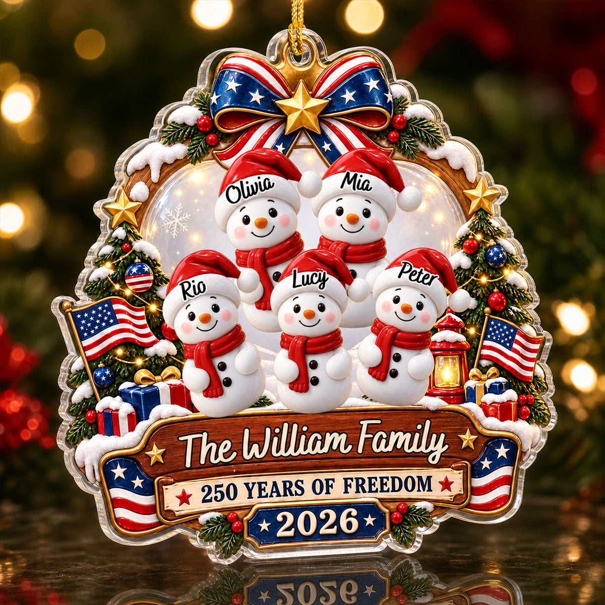 Custom Family Ornament, Christmas Gift for Family Members •  America 250 Years - Personalized 3D Effect Acrylic Ornament