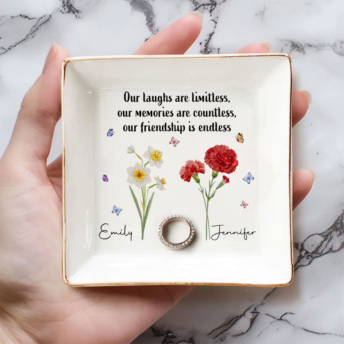 Custom Bestie Trinket Dish, Birthday Christmas Gift For Best Friend • Where Flowers Bloom So Does Hope - Personalized Jewelry Dish