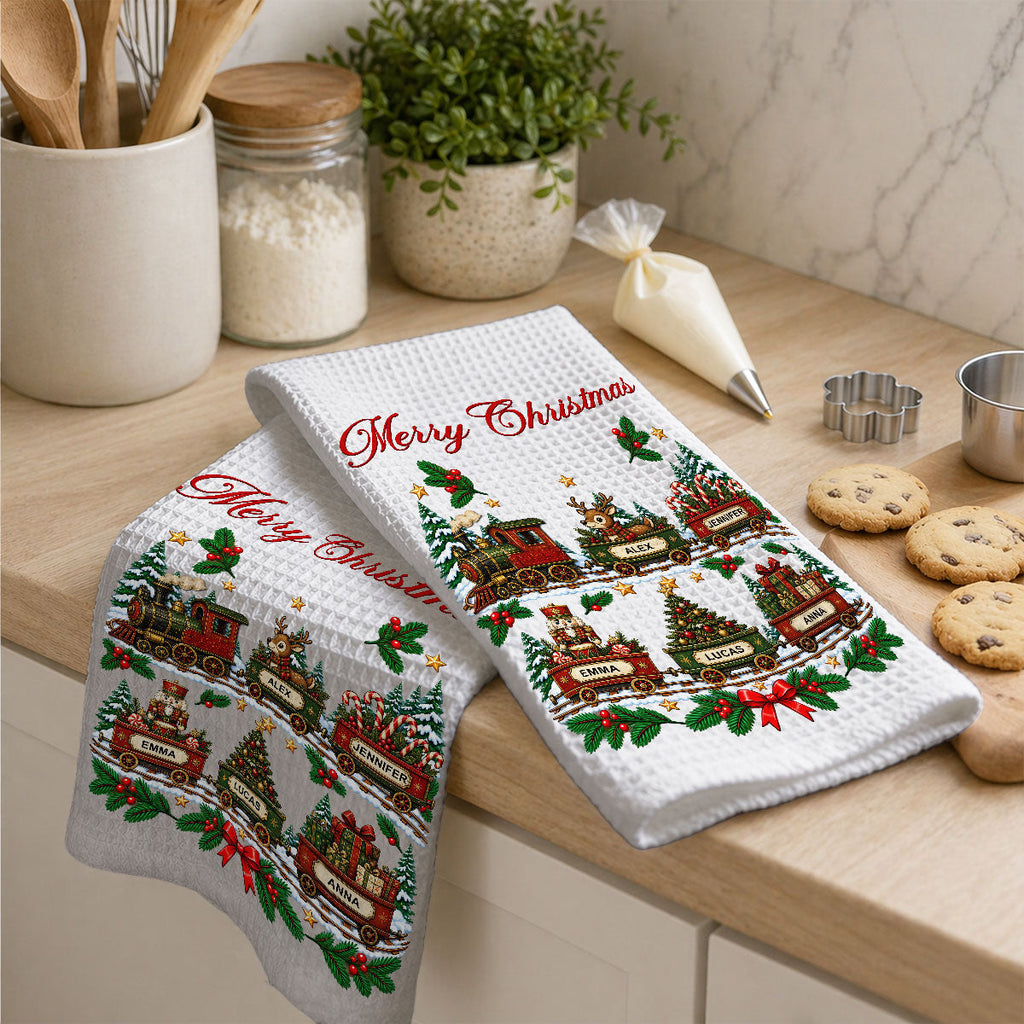 Custom Family Name Kitchen Towel, Christmas Housewarming Gift For Family • Christmas At Home - Personalized Kitchen Towel
