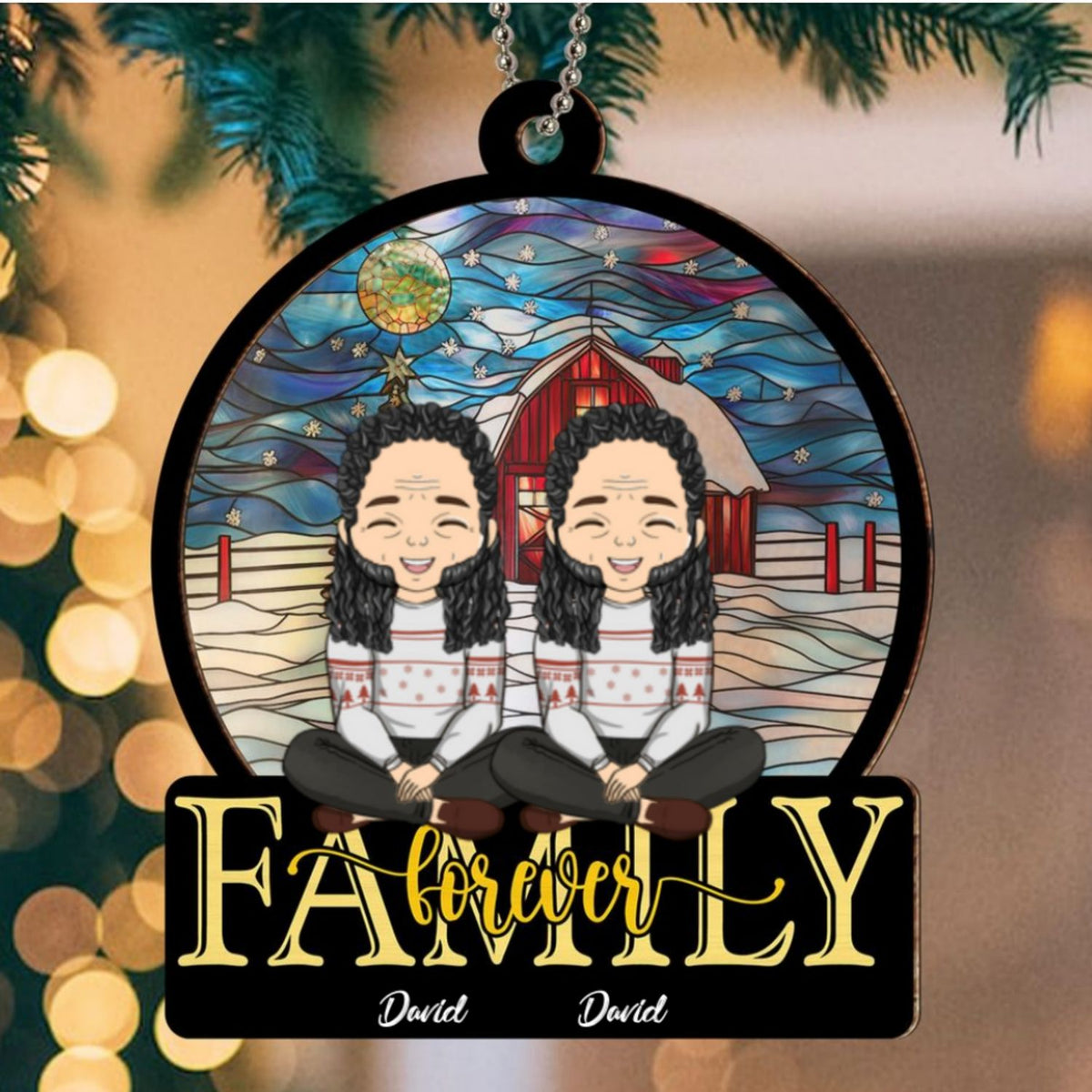 Custom Family Ornament, Christmas Gift for Family Members •  Family Forever - Personalized Suncatcher Ornament