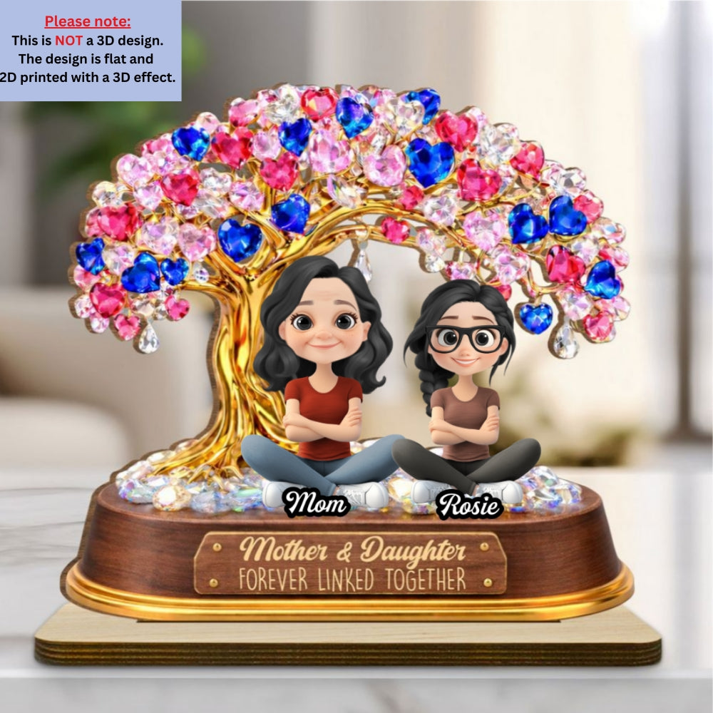 Custom Mother's Day Decor, Gift for Mom & Grandma • Mom And Daughters Love Tree - Personalized 2-Layer Wood Plaque With Flat Base