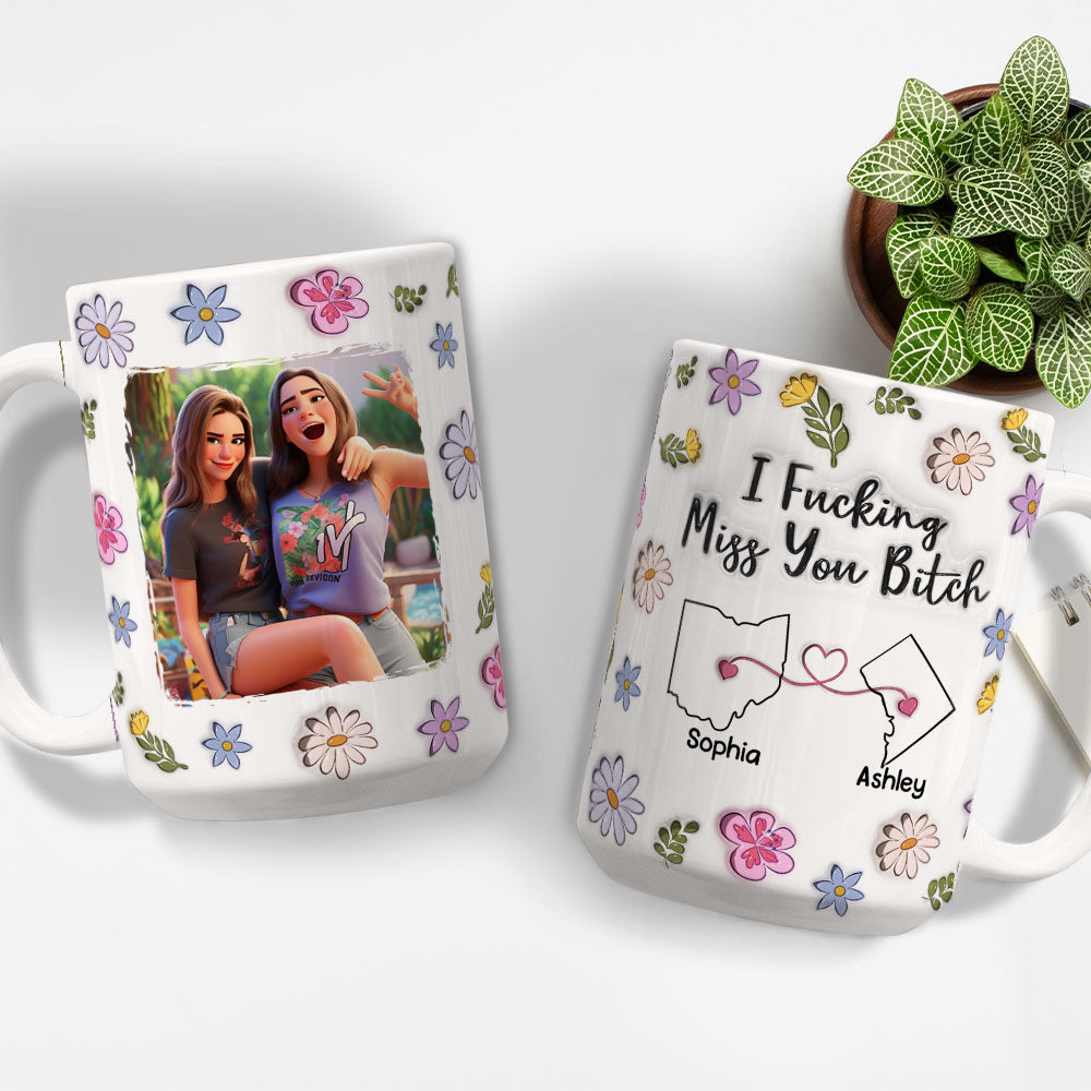 Custom Photo Best Friend, Christmas & Birthday Friendship Keepsake Gift • Bestie I Miss You - Personalized 3D Inflated Effect Mug