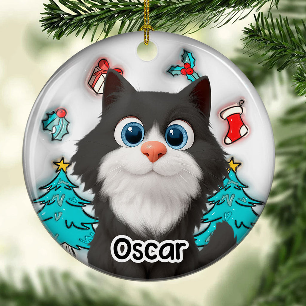 Custom Keepsake Christmas Ornament •  Cat Is Santa - Personalized 3D Inflated Effect Ceramic Ornament