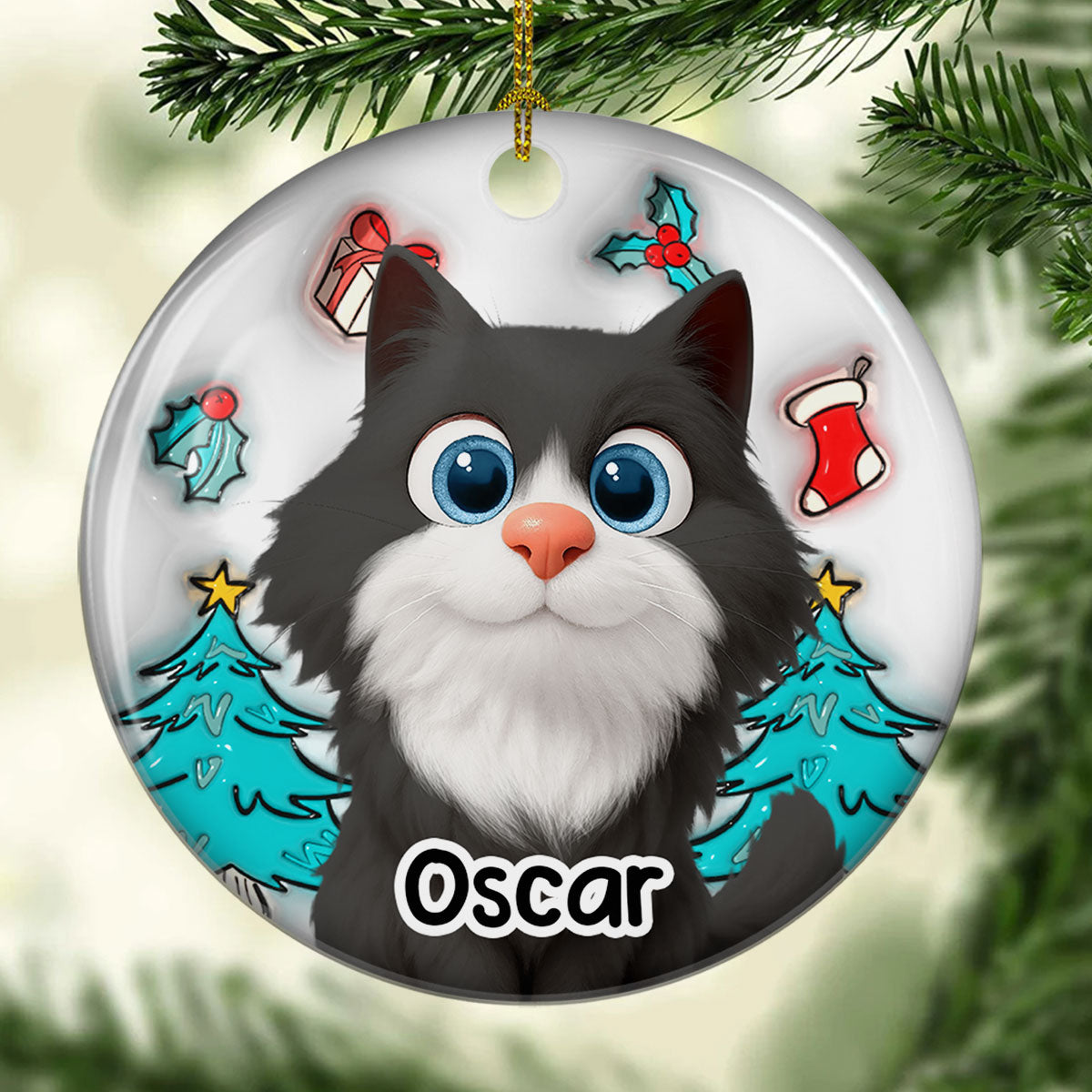 Custom Keepsake Christmas Ornament •  Cat Is Santa - Personalized 3D Inflated Effect Ceramic Ornament