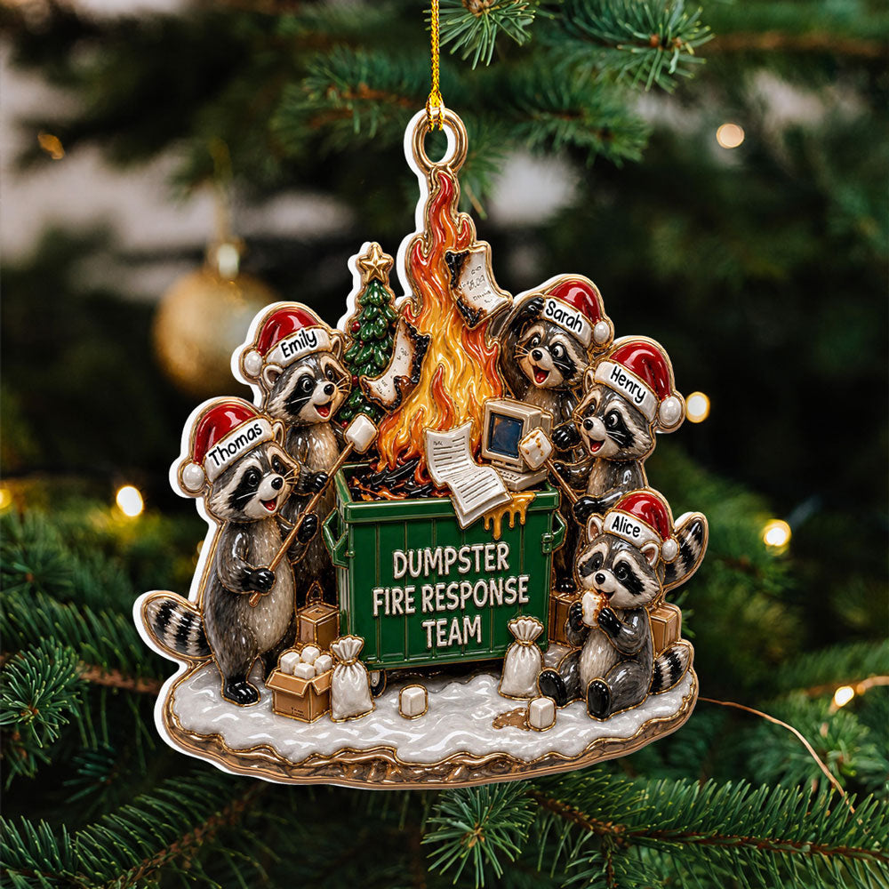 Custom Coworker Christmas Ornament, Team Appreciation Gift •  Dumpster Fire Crew Forever - Personalized 3D White Acrylic Ornament