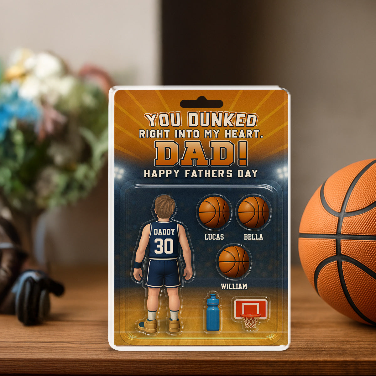 Custom Father's Day Decor, Gift for Dad & Grandpa • You Dunked Right Into My Heart - Personalized Acrylic Plaque