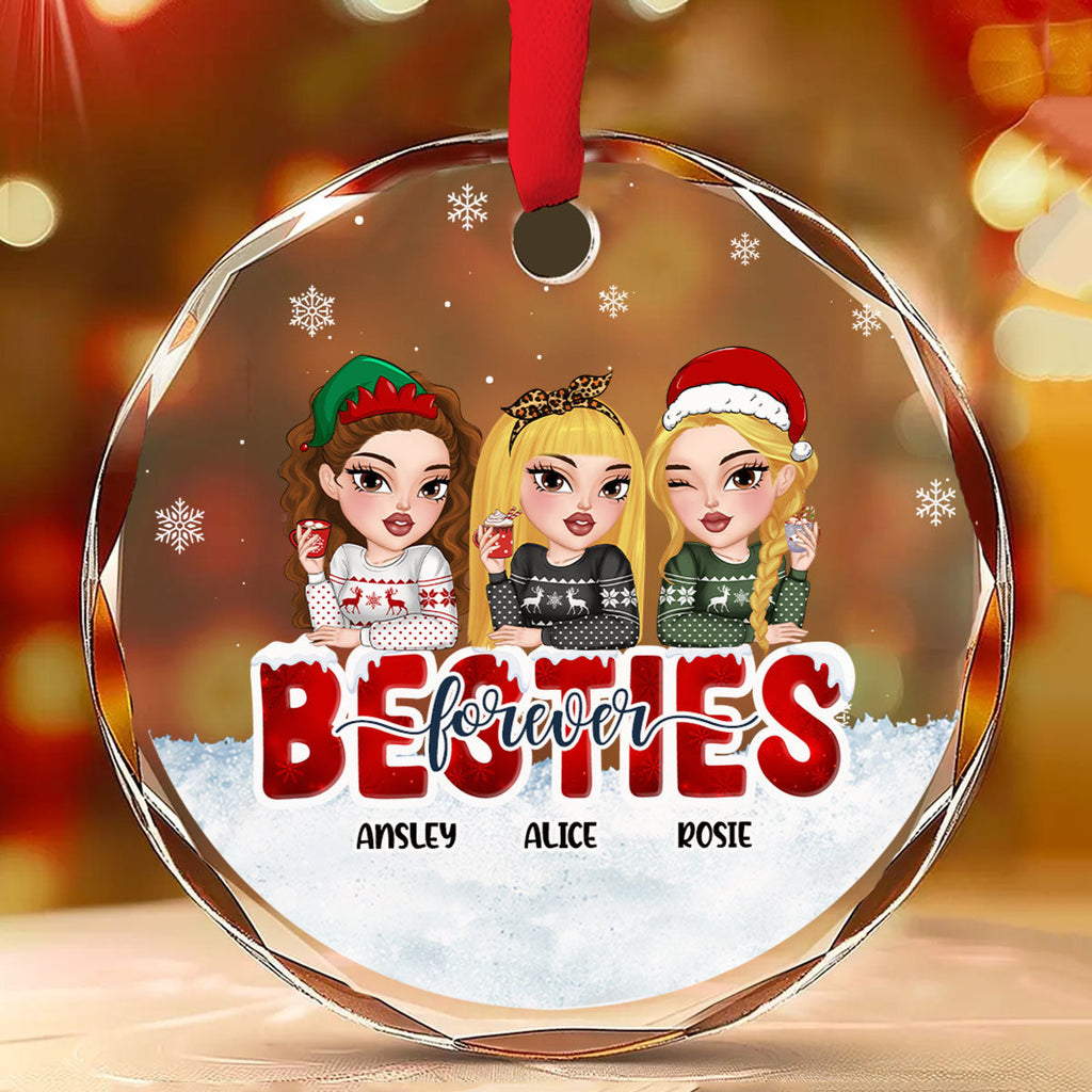 Custom Friendship Christmas Ornament, Best Friend Gift •  Forever Be My Bestie - Personalized Glass Ornament