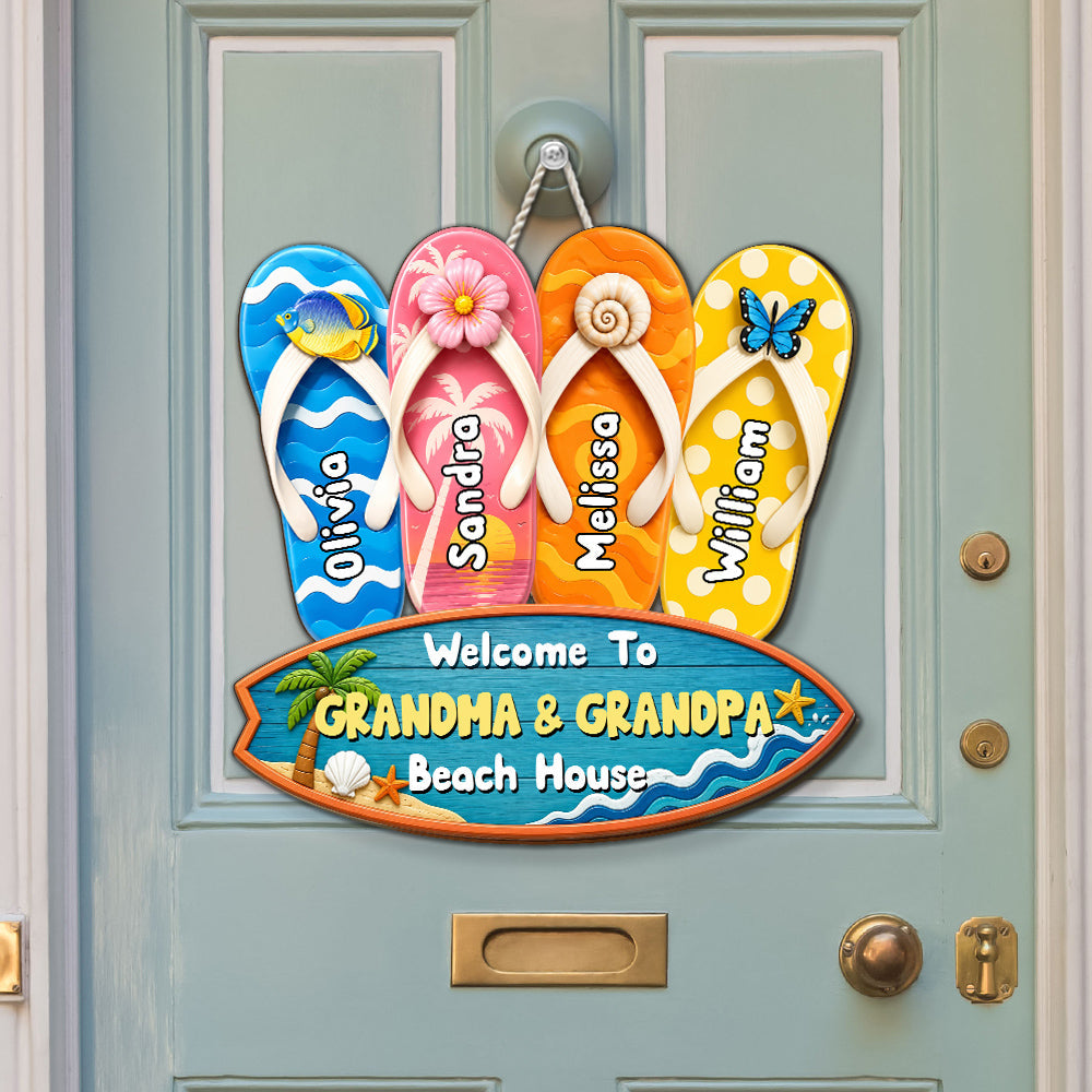 Custom Family Summer Backyard, Patio & Porch Decor • Flip Flop Family - Personalized Wood Sign