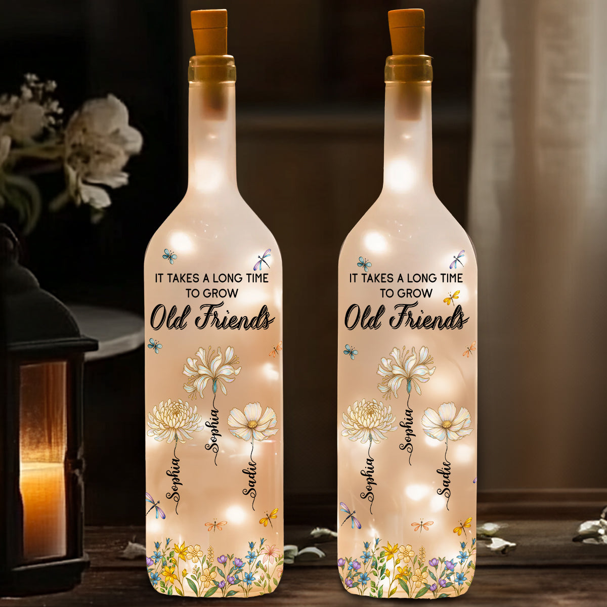 Grow An Old Friend Mother Of Pearl - Personalized Bottle Lamp