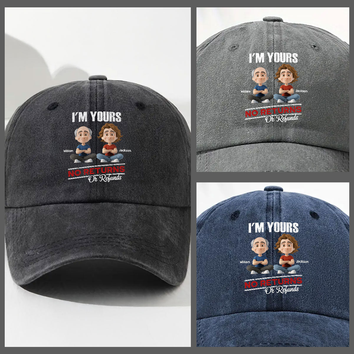 No Refunds 2 - Personalized Vintage Washed Denim Cap