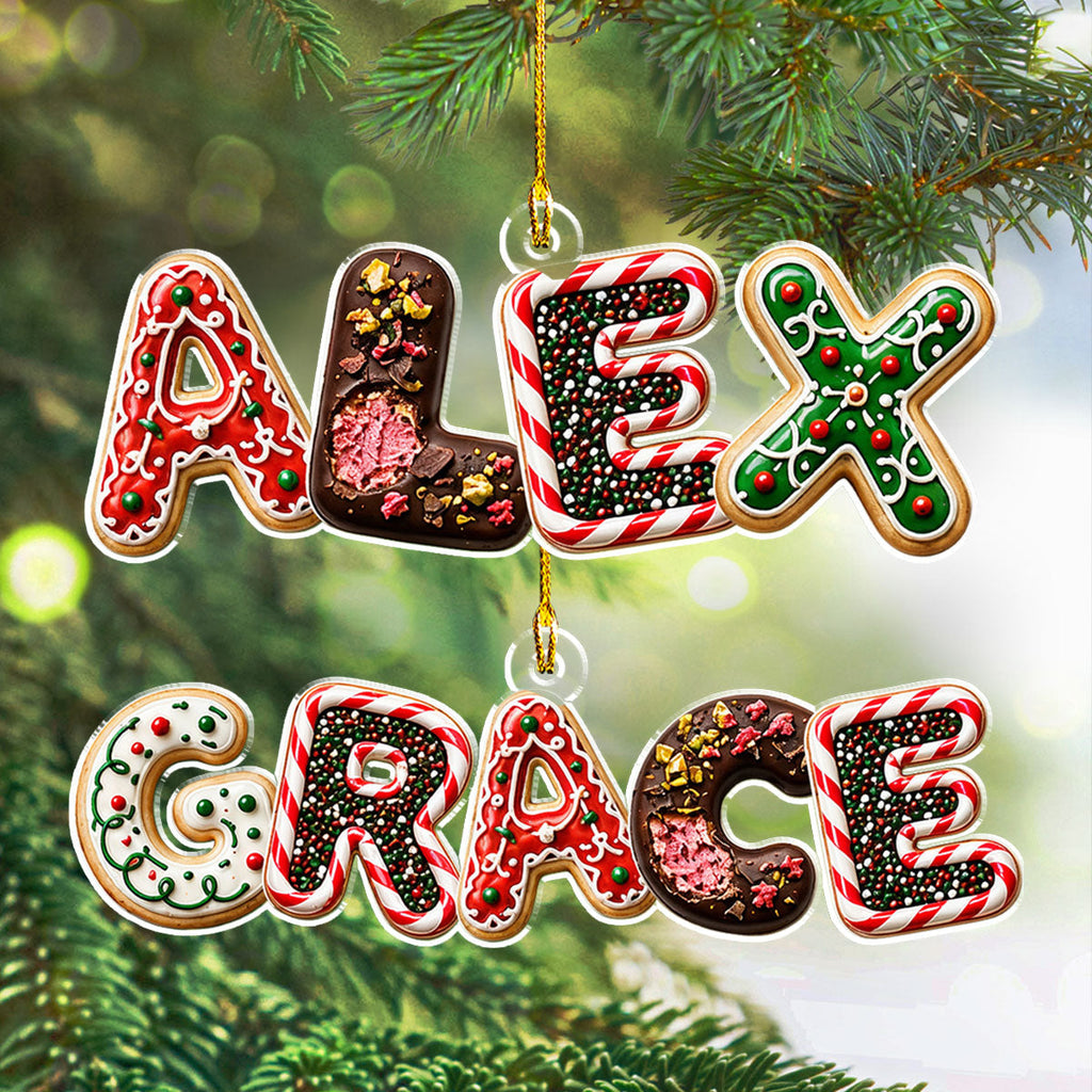 Custom Letter Christmas Ornament & Stocking Tag with Name • Gingerbread Name - Personalized Acrylic Ornament