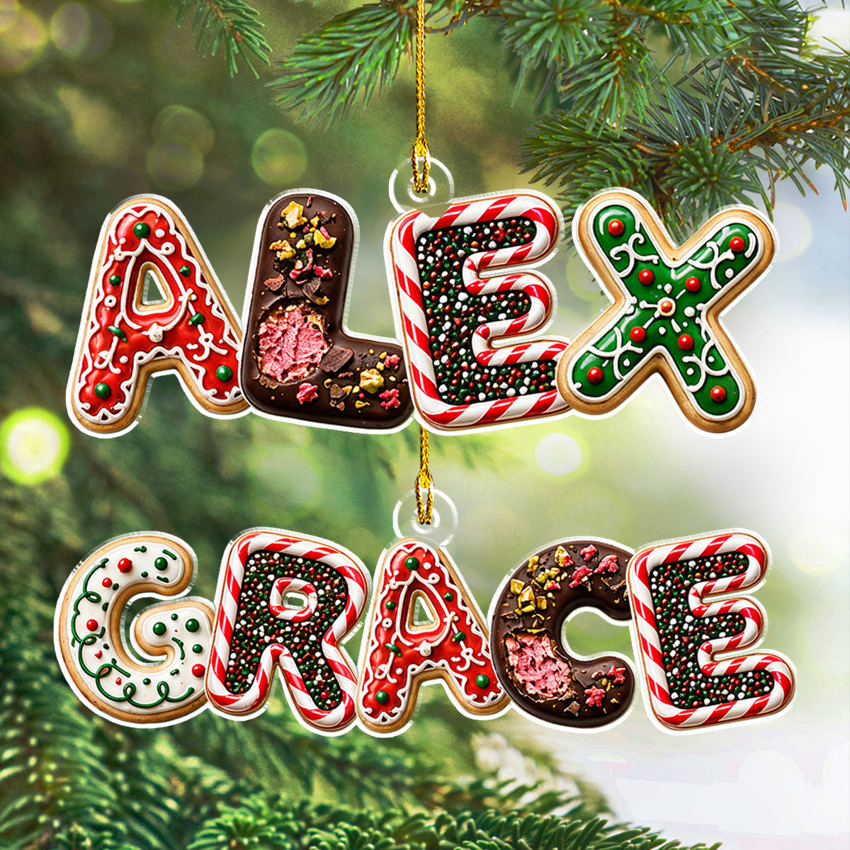 Custom Letter Christmas Ornament & Stocking Tag with Name • Gingerbread Name - Personalized Acrylic Ornament