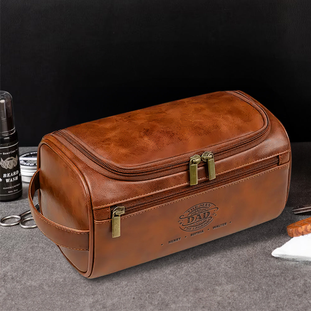 The Man The Myth The Legend - Personalized Engraved Leather Toiletry Bag