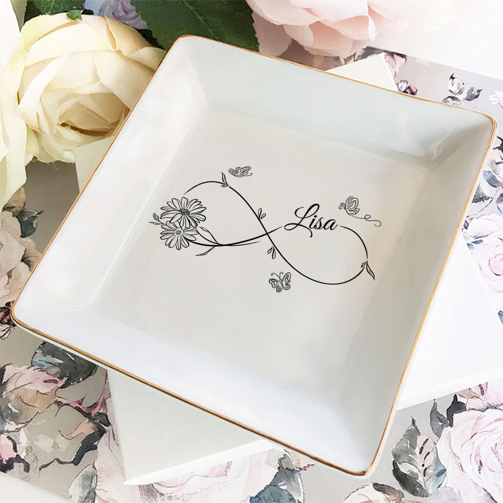 Custom Bestie Trinket Dish, Birthday Christmas Gift For Best Friend • Flowers Need Time To Bloom - Personalized Jewelry Dish