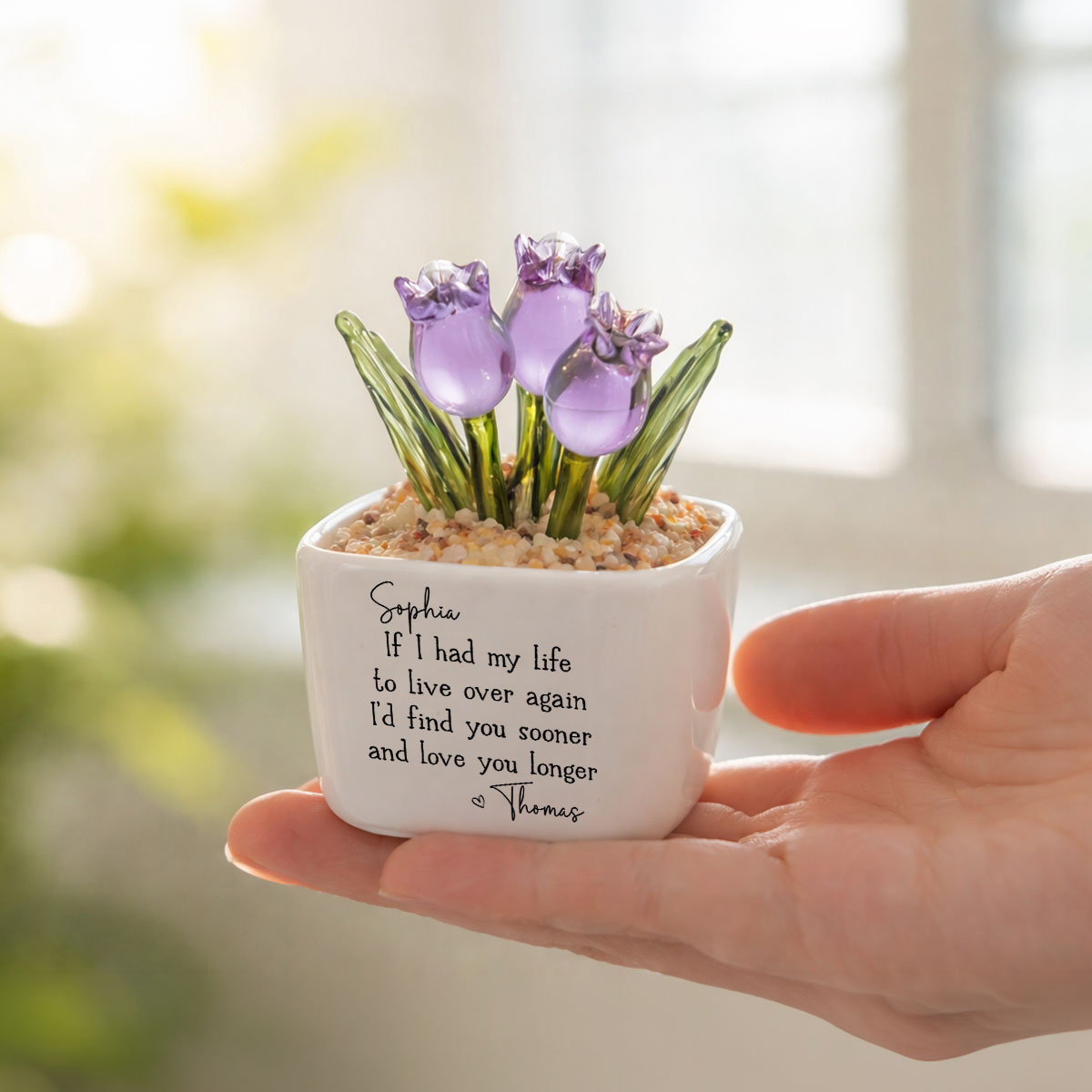 Custom Glass Flower Keepsake, Romantic Anniversary Gift for Wife • Love You Longer - Personalized Glass Everlasting Tulips