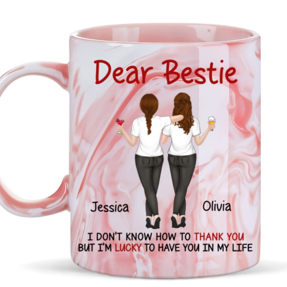 Custom Christmas & Birthday Gift for Brother & Sister • Lucky To Have You - Personalized Pink Marble Mug