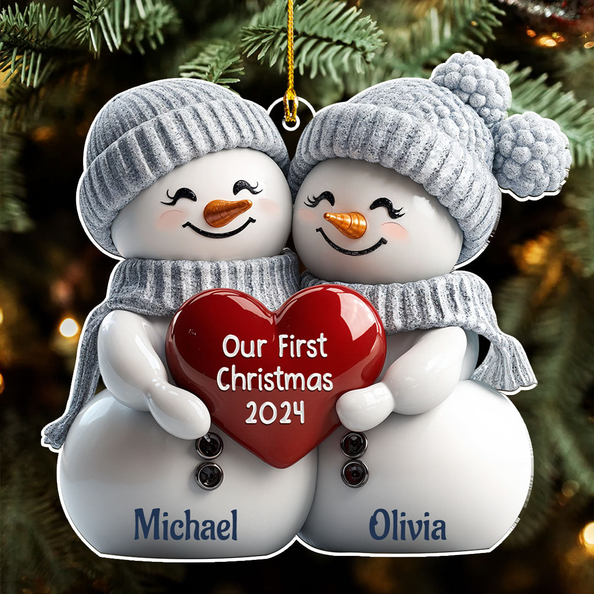 Custom First Christmas Ornament Married, Gift for Newlyweds •  Couple Snowman First Christmas - Personalized Acrylic Ornament