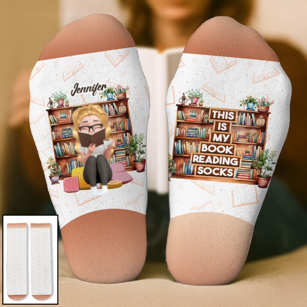 Custom Christmas Birthday Gift For Book Lovers, Bookworms, Readers • My Book Reading Socks - Personalized Crew Socks