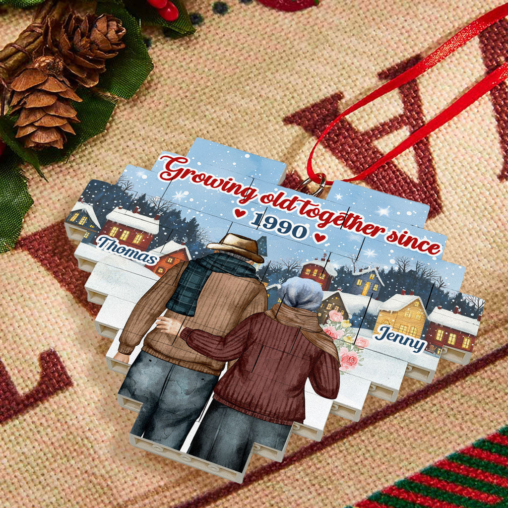 Custom Couple Christmas Ornament, Anniversary Gift •  Growing Old Together - Personalized Heart Puzzle Ornament